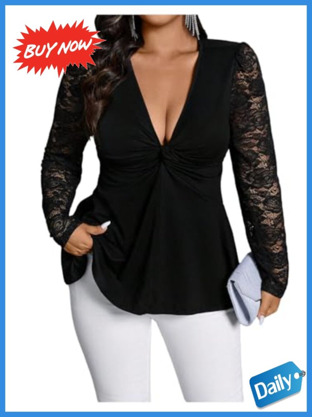 Plus Size Lace Peplum Top Long Sleeve V-Neck Goth Party Blouse